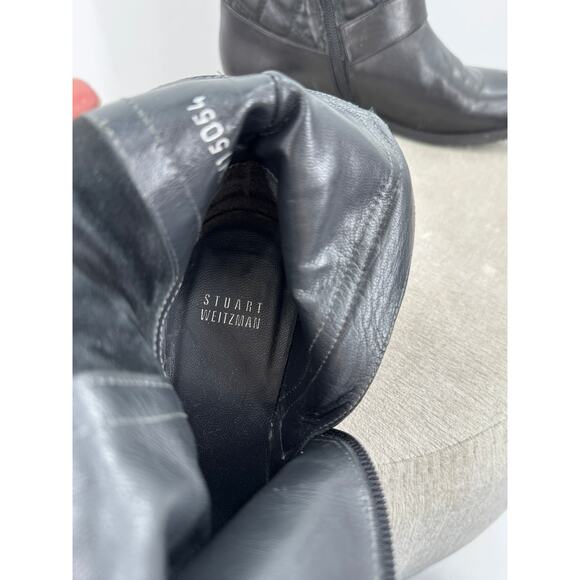 Stuart Weitzman Download Black Quilted Moto Boots Ankle Buckle Low Heel 6 - Picture 6 of 6